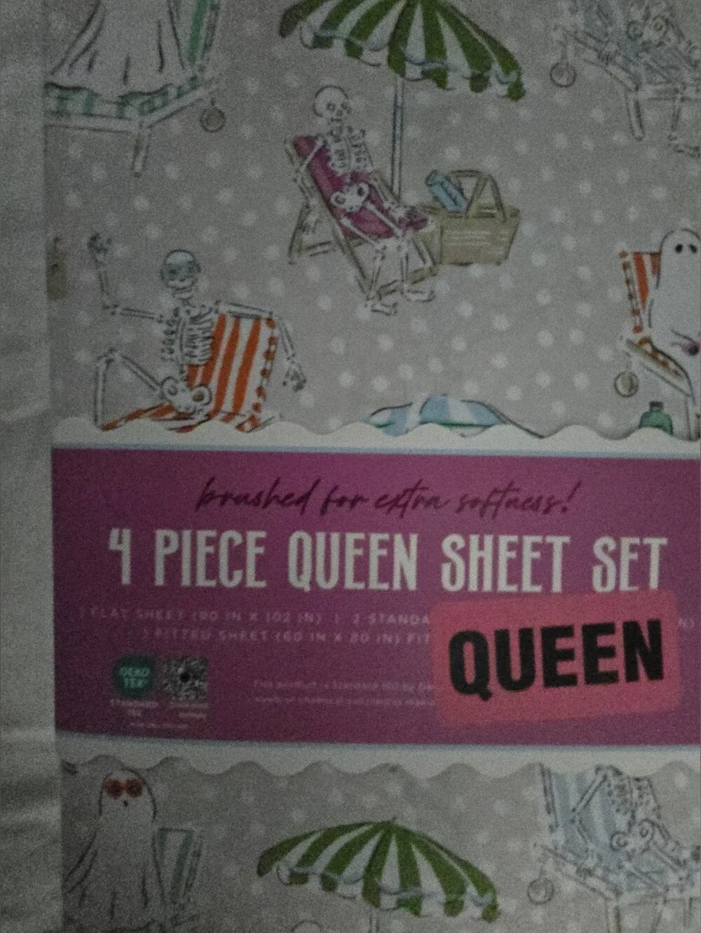 envogue Queen  bed sheets Halloween skeleton ghost